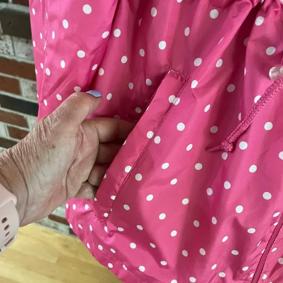 WEATHER TAMER Pink Polka Dot Hooded Parka In A Pocket Jacket 6 NWOT - Picture 7 of 10